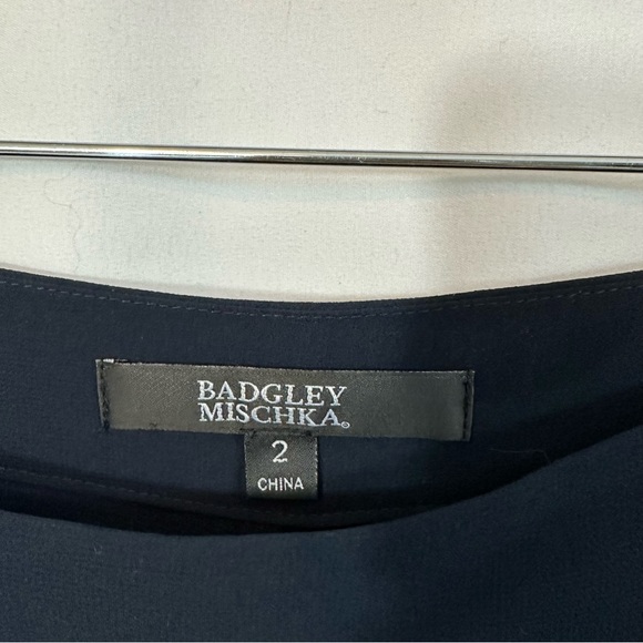 Badgley Mischka Cascading Ruffle Wide Leg High Waist Pants in Navy Blue - Picture 11 of 13